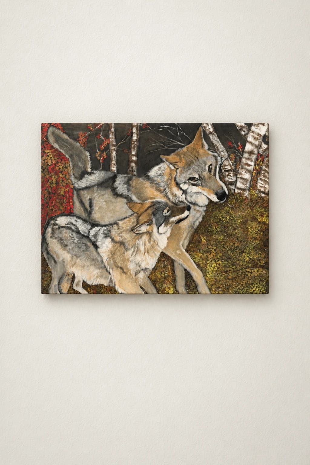 Artwork: Loups en forêt d'automne